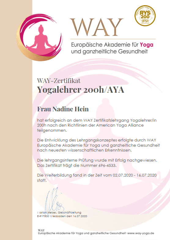 Zertifikat Yogalehrer